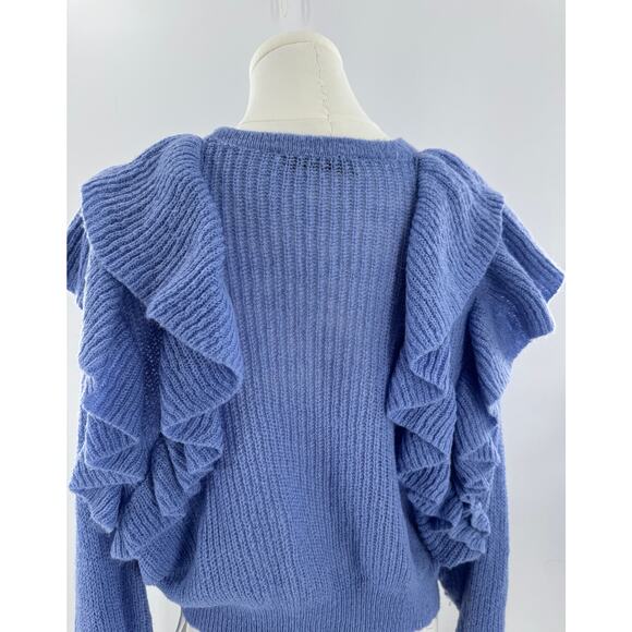 Zara Periwinkle Blue Purple Ruffle Sweater Knit Pullover M Coquette - Picture 3 of 8
